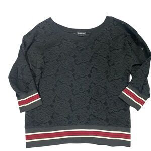 Bebe Black Lace Sweater with Striped Accents